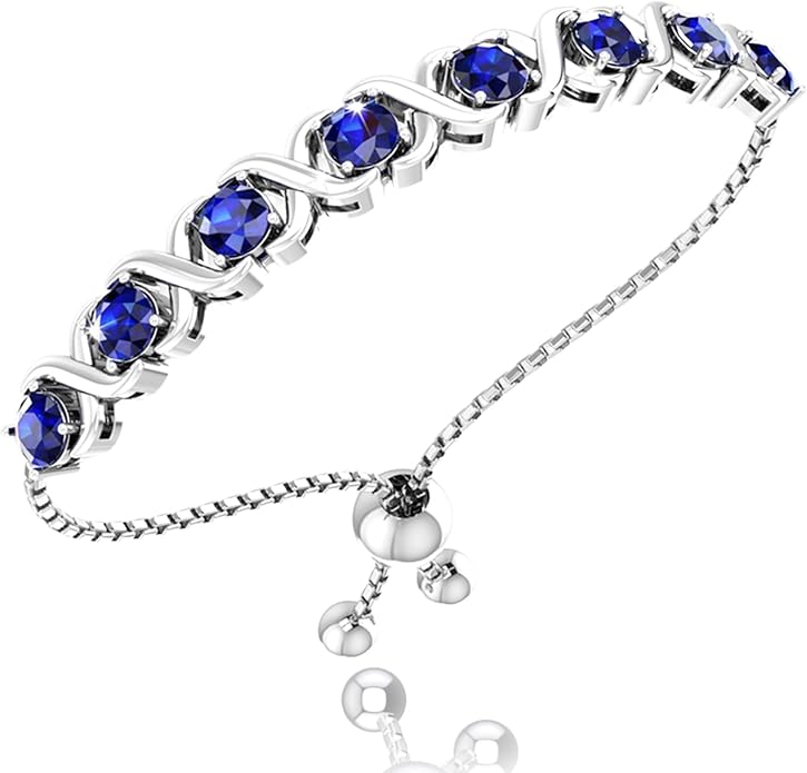 Birthstone Bangle Bracelet for Women Classic Beautiful 925 Sterling Silver Sparkling Gemstone XO Bolo Tennis Bracelet Fine Wrist Jewelry 4.2 Ct, 11"