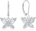 Women's Butterfly Leverback Dangle Earrings 925 Sterling Silver 5A Cubic Zirconia Jewelry for Valentine Mother's Day Birthday Gifts for Her