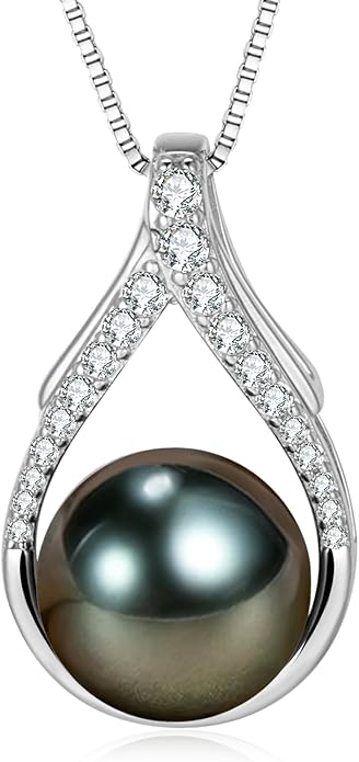 Valentine's Day Gifts for Her Women Tahitian Black Pearl Necklaces Mothers Day Gift for Mom Girlfriend Grandma Wife on Christmas Day Birthday Gifts Wedding Gift Jewelry Anniversary