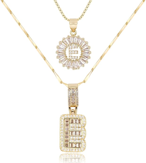 Letter Necklace 14k Gold Plated Bling Dainty Necklaces Trendy Chunky Custom Name Necklace Personalized Round Circle Pendant Zirconia Letters Name Crystal Jewelry Gifts for Women