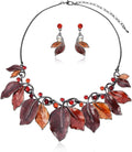 AMYJANE Vintage Statement Jewelry Set - Spring Leaf Flower Floral Plant Necklace Earring Set Crystal Rhinestone Fashion Costume Jewelry for Women Prom Party Unique Gift