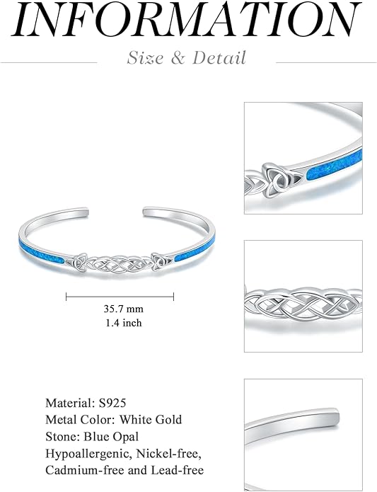 WINNICACA Bracelet for Women Opal Bracelet 925 Sterling Silver Opal Cuff Bangle Bracelets Inspirational Fine Jewelry Gifts for Women Her Wife Mom Daughter Anniversary Birthday Gifts Ideas