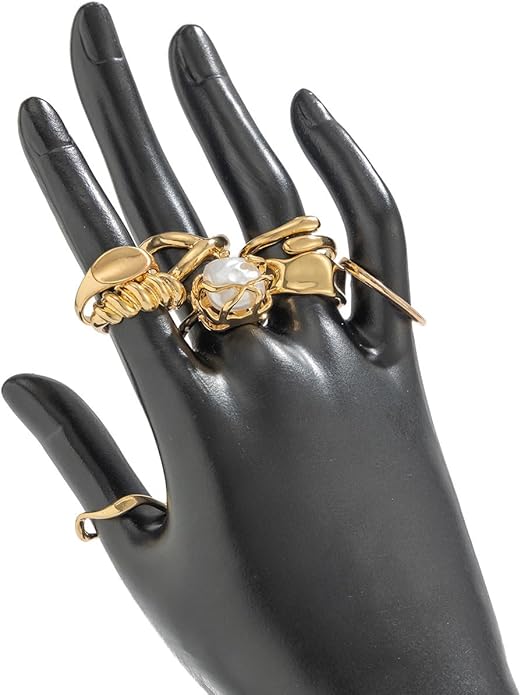 Chunky Gold Rings for Women Rhinestone Stackable Knuckle Ring Set Open Adjustable Statement Ring Set Dainty Crown Cross Midi Rings Fashion Jewelry Gift for Women