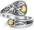 Midari Sun and Moon/Bee/Celtic/Life of Tree/Lotus Spoon Ring for Women 925 Sterling Silver Adjustable Ring Open Ring for Women Men Halloween Birthday Gift