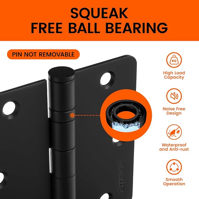 Ball Bearing Door Hinges 3 Pack 3.5 Inch Stainless Steel Matte Black Door Hinges - Image 3