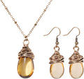 Coiris Brown Jewelry Set for Women Boho Water Drop Necklace and Earrings Set Bohemian Vintage Lantern Pendant Western Dangle Jewelry Gift for Her