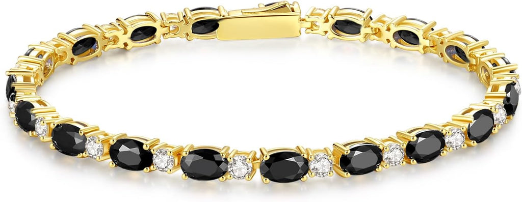 FANCIME 14K Gold Plated Birthstone Bracelets 4mm Sterling Silver Tennis Bracelets Gold Bracelets Birthday Jewelry Gifts for Women 7"
