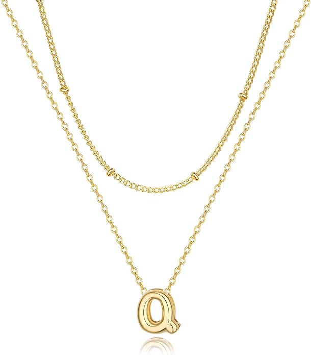 Valentines Day Gifts for Her - Bubble Letter Necklace Layered 14K Gold Plated Initial Necklaces for Women Dainty Cute Choker Pendant Stack Jewelry Fashion Accessories Teen Gift Trendy Stuff