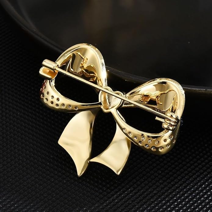 Bow Knot Pin Rhinestone Crystal Pearl Brooch 18k Gold Plated Lapel Pin Birthday Jewelry Gift for Women Men