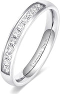 TIGRADE 3.5mm Engagement Ring Half Cubic Zirconia Stainless Steel Eternity Wedding Band for Women Size 3-12.5