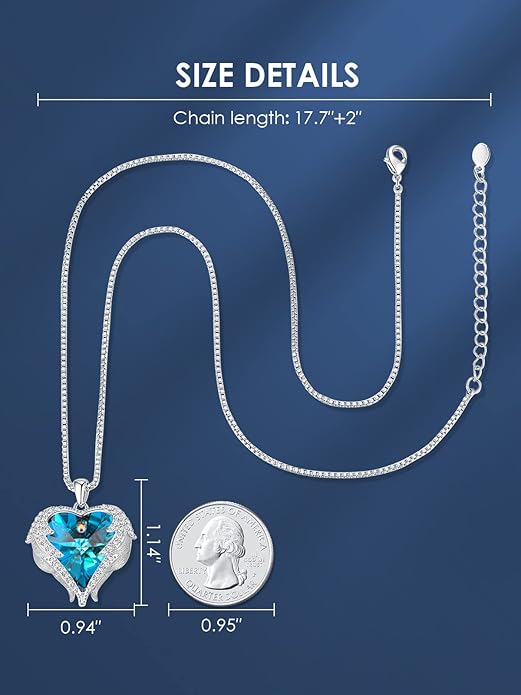 CDE Valentines Day Gifts for Women Angel Wings Necklace for Women with Birthstone, Love Heart Silver Tone/Gold Tone Pendant, Ideal Anniversary or Birthday Jewelry Gifts for Wife Girlfriend Her