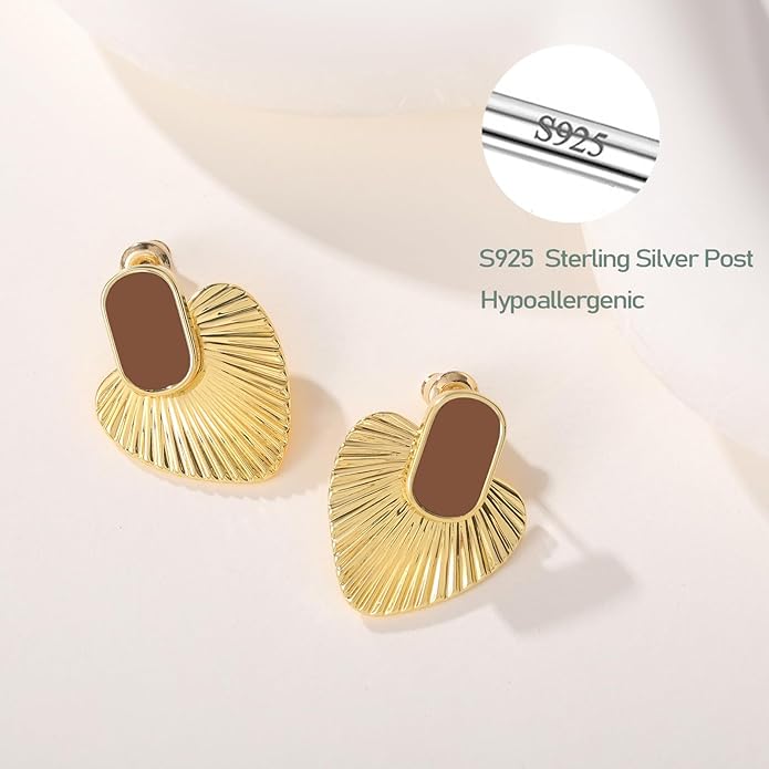 Black/White/Red/Green/Blue/Brown Heart Earrings for Women, Gold Plated Vintage Gold Earrings with Hypoallergenic Posts,Lightweight Black and Gold Dangle Statement Jewelry, Gift for Women—Girlfriend Wife Mom for Wedding, Party, Valentines Day Gifts for Her