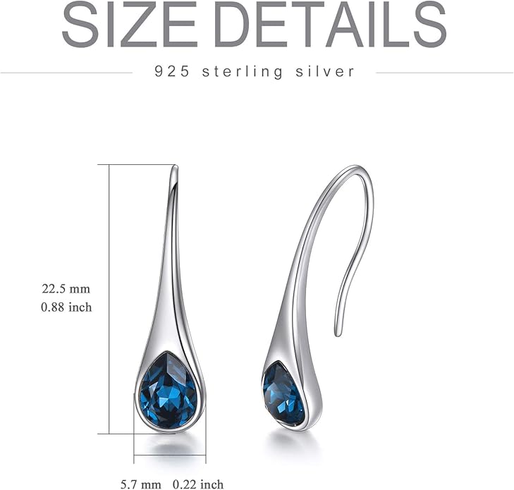 925 Sterling Silver Small Pear-Shaped Modern Style Hook Earrings with Crystals from Austria