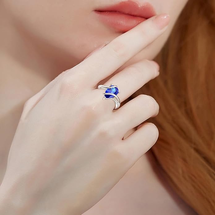 KINGWHYTE Adjustable Rings for Women Teardrop Pear Ring 925 Sterling Silver 0.85ct Teardrop Cubic Zirconia Open AdjustableThumb Ring for Women