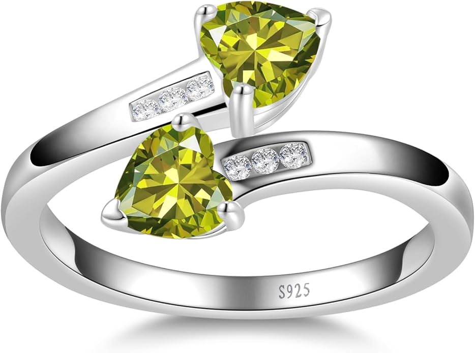1CT Adjustable Women Heart Ring 925 Sterling Silver Birthstone Rings for Women Promise Ring for her Simulated Gemstone Statement Stackable Band Width 2mm Open Size 5~9