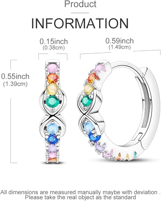 NARMO Earrings for Women 925 Sterling Silver Heart Hoops Small Colorful Rainbow Hoop Earrings Huggie Earrings