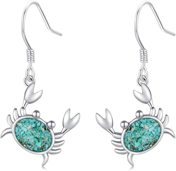 Ocean Earrings 925 Sterling Silver Turquoise Sea Animal Dangle Drop Earrings Beach Themed Jewelry Gifts for Women Girls