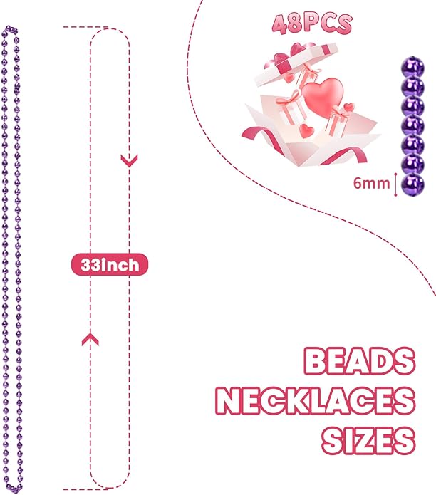 Mardi Gras Beads Necklaces, 33 Inch Plastic Beads for Party Favors, Festival Decorations, Parade Throws, Christmas, St. Patrick's Day Celebrations