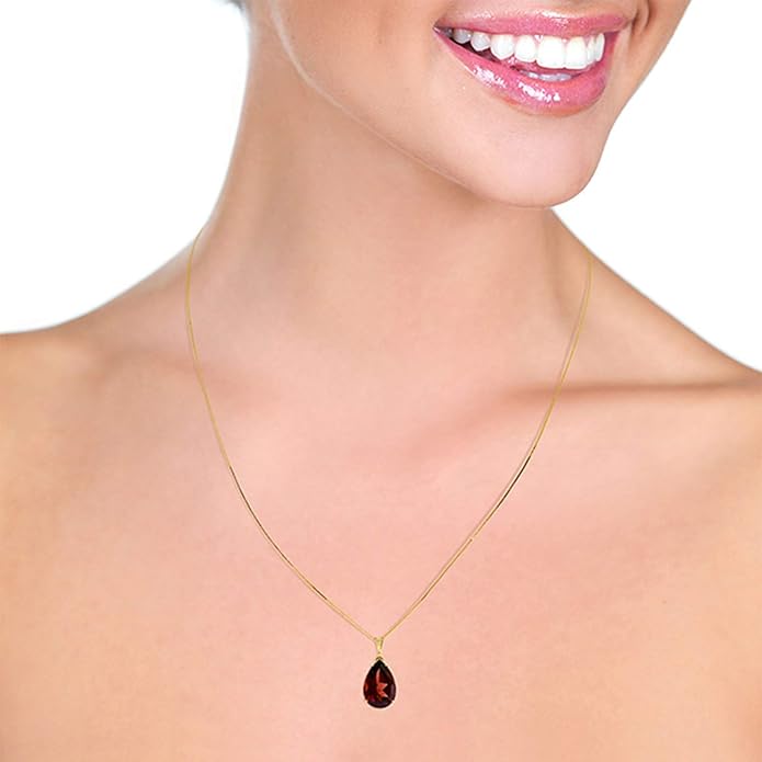 Galaxy Gold GG Genuine 14k Solid Yellow Gold Pendant Necklace with Stunning 5 Carat (CTW) Natural Garnet Gemstone Pendant