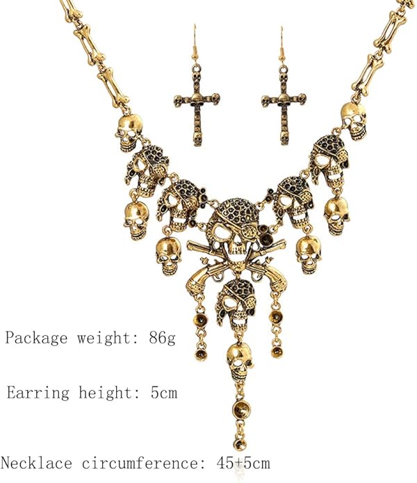 Jewelry Fashion Multi-Level Pirate Skull Tassel Charm Necklace Collar Bib for Women Horror Necklace Punk