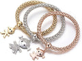 Crystal Charms Multilayer Bracelets - 3PCS Gold/Silver/Rose Gold Corn Chain Bracelet for Women, Tree of Life Heart Shaped Stretch Bracelet
