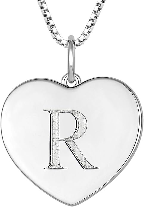YL Initial Necklace 925 Sterling Silver Square/Round/Heart Letter Pendant A-Z Alphabet Polished Jewelry for Women