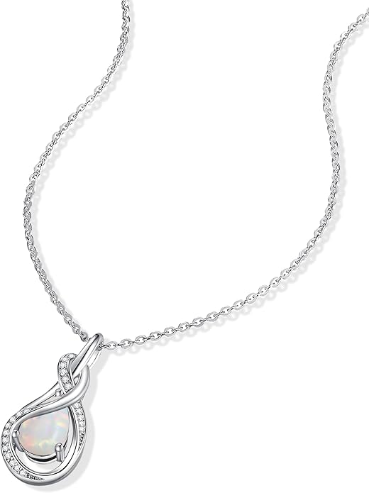FANCIME TimelessTie Birthstone Necklace for Women White Gold Plated Sterling Silver Ribbon Design Jewelry Knot Pendant Fine Jewelry Gemstone Birthday Graduation Anniversary Valentines Day Gifts for Women Wife Mother Her