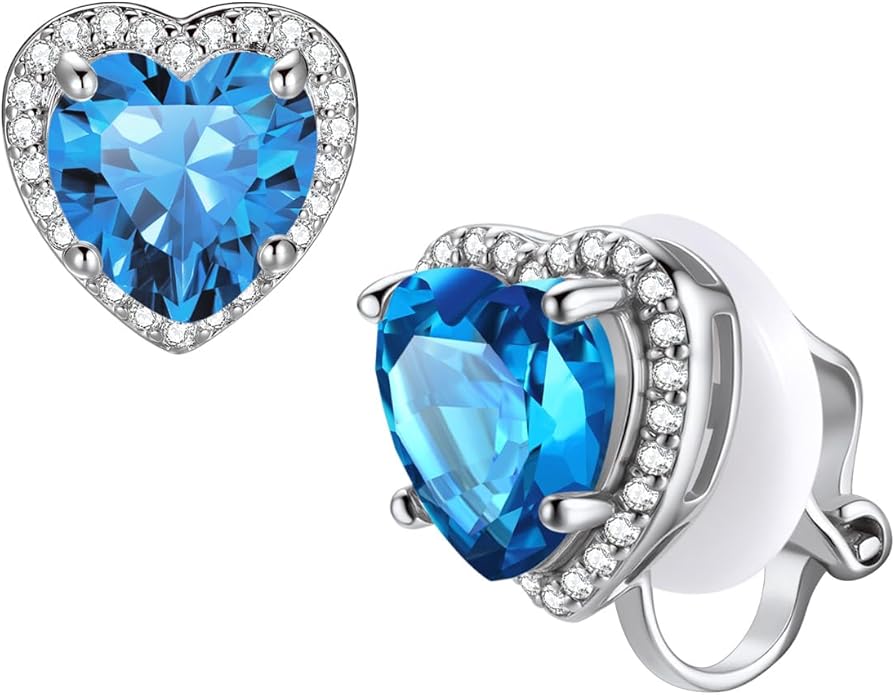 FindChic Sparkling Birthstone Clip On Earrings for Women, Silver Plated Stud Earrings 8MM Cubic Zirconia Non Pierced Studs, 12 Months Birthday Jewelry Gift