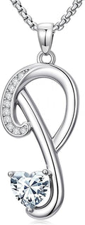 Valentines Day Gifts for Women Alphabet A to Z Initial Birthstone Pendant Necklaces for Women - 18k White Gold Plated Personalized Name Jewelry Valentine Mothers Day Birthday Gifts for Women Her Girlfriend