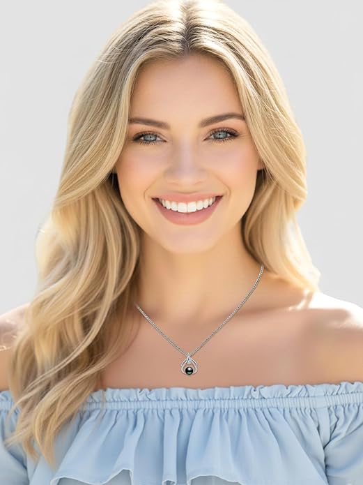 Tahitian Black Pearl 18K White Gold Plated Sterling Silver Heart/Infinity/Four Leaf Clover Pendant Necklace Jewelry Gifts for Women Wife Mom Girlfriend Wedding Birthday Anniversary Christmas