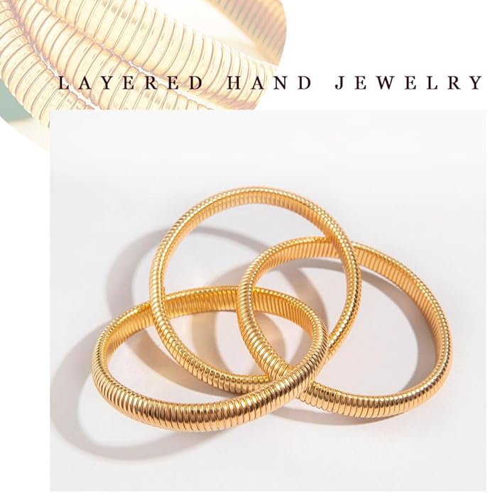 Gold Bangles for Women Chunky Bracelets Gold Plated Wide Ribbed Design Bangle Jewelry