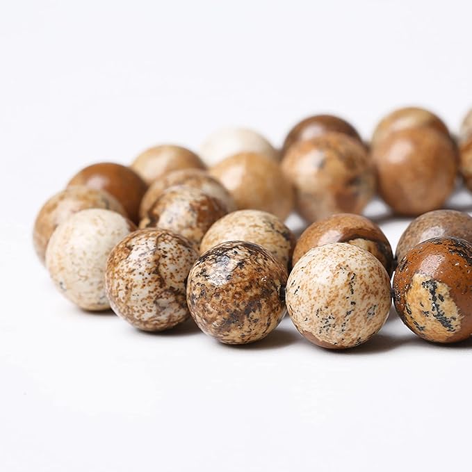 Natural Picture Jaspers Stone Beads Round Smooth Gemstones Loose Spacer Beads for Jewelry Making DIY Necklaces Bracelets 12mm 32pcs 15"