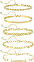 Emibele Gold Bracelets for Women, Dainty Adjustable 14K Gold Plated Bracelet Stack, Elegant Beaded Link Chain Bracelet Sets, Jewelry Gifts for Women
