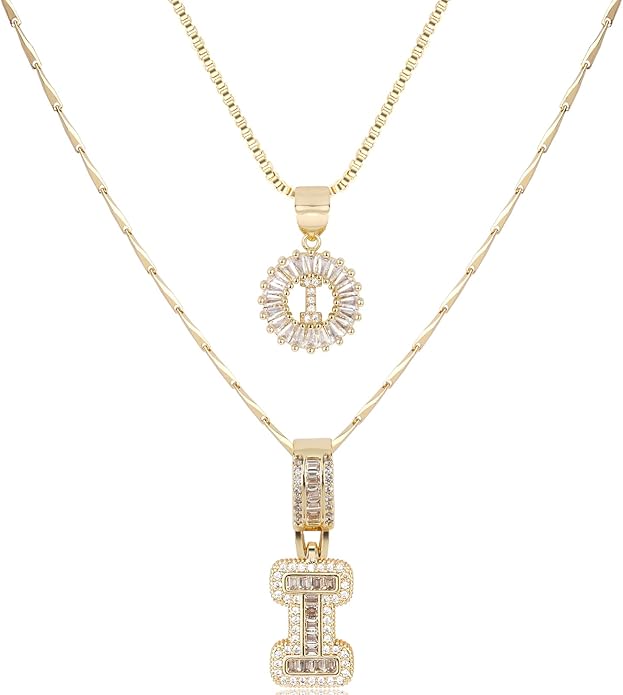 14K Gold Plated Alphabet Necklace Cubic Zirconia Letter Pendant, Personalized Name Jewelry Gift for Women, Customizable A-Z, Birthday/Mothers Day Gifts for Womens