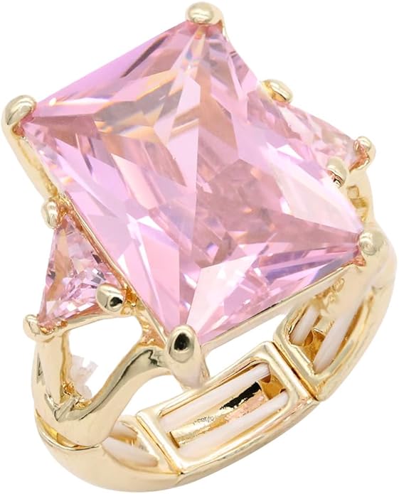 Lavencious Big Bold Radiant CZ Stones Stretch Rings for Women Size for 7-9