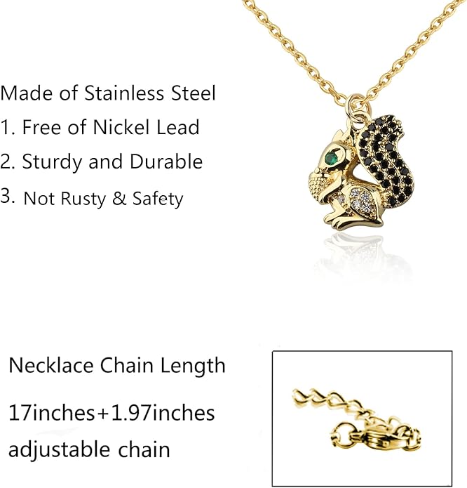 FUSTMW Squirrel Pendant Necklace Gifts for Squirrel Lovers Jewelry Squirrels Inspired Gifts for Women Forest Animal Gift
