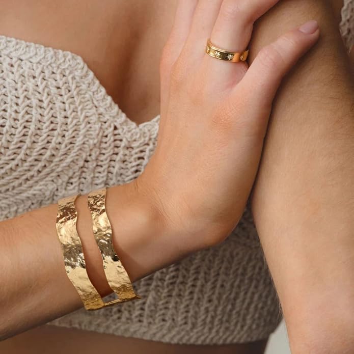 PERNNLA PEARL Dainty Gold Bar Bracelet for Women Simple Delicate Thin Cuff Bangle Hook Bracelet 18K Gold Plated Handmade Minimalist Jewelry