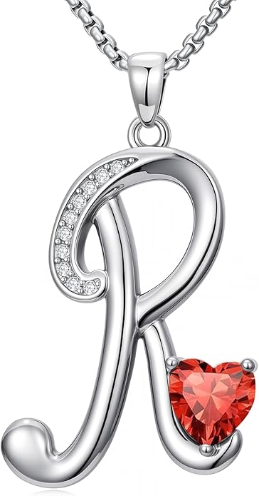 Valentines Day Gifts for Women Alphabet A to Z Initial Birthstone Pendant Necklaces for Women - 18k White Gold Plated Personalized Name Jewelry Valentine Mothers Day Birthday Gifts for Women Her Girlfriend