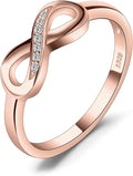 JewelryPalace 14k White Yellow Rose Gold Plated 925 Sterling Silver Rings for Women, Cubic Zirconia Promise Rings for Her, Stackable Wedding Bands Rings for Women Infinity Forever Love Knot Ring