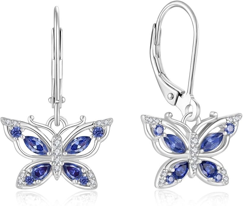 Women's Butterfly Leverback Dangle Earrings 925 Sterling Silver 5A Cubic Zirconia Jewelry for Valentine Mother's Day Birthday Gifts for Her