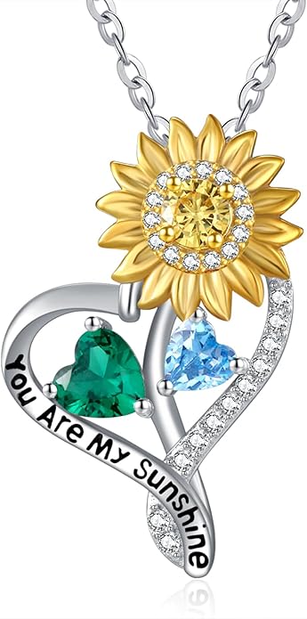Valentine's Day Gifts for Wife 925 Sterling Silver Double Birthstone Pendant Necklaces I Love You for Always and Forever Necklace Anniversary Birthday Gifts for Wife Girlfriend Mom Her