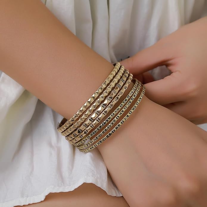 16Pcs Gold Bangle Bracelets for Women - Multi Layer Stackable Textured Bracelets Boho Jewelrys Set.
