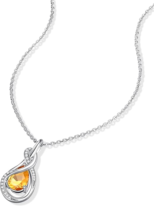 FANCIME TimelessTie Birthstone Necklace for Women White Gold Plated Sterling Silver Ribbon Design Jewelry Knot Pendant Fine Jewelry Gemstone Birthday Graduation Anniversary Valentines Day Gifts for Women Wife Mother Her