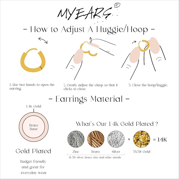 MYEARS Women Earrings Gold Huggie Hoop Dangle Drop 14K Gold Plated Small Simple Hypoallergenic Everyday Jewelry