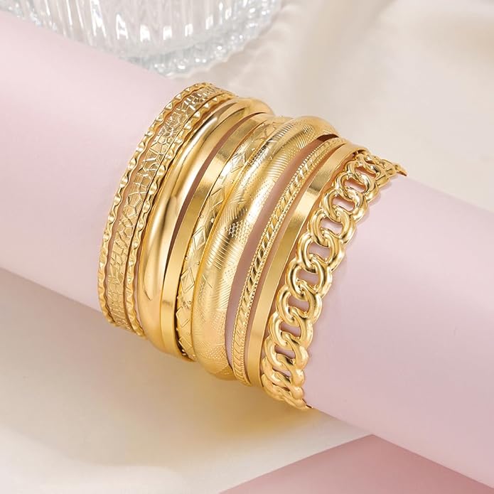 16Pcs Gold Bangle Bracelets for Women - Multi Layer Stackable Textured Bracelets Boho Jewelrys Set.