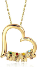 Personalized Women's Pendant Necklace 925 Sterling Silver with 1-5 Simulated Birthstone Names Customized Heart Shape Cubic Zirconia Necklace