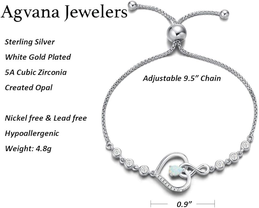 AGVANA Valentines Day Gifts Heart Birthstone Bracelets for Women Sterling Silver Genuine or Created Gemstone Tennis Bracelet Infinity Love Jewelry Anniversary Birthday Gifts for Wife Mom Women