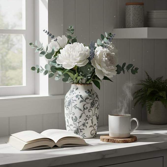 SIDUCAL Ceramic Vintage Vase, 7 Inch Retro Ice Cracked Chinoiserie Floral Vase - Image 5