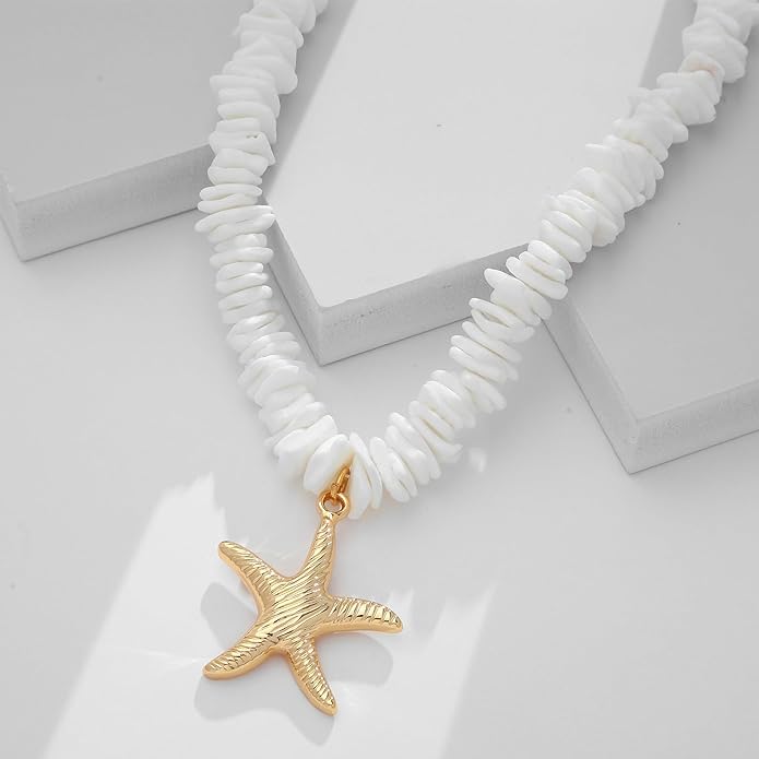 WOWORAMA Gold Necklace for Women Boho Spiral Conch Shell Necklace Starfish Necklace Vintage Ocean Sea Shell Choker Pendant Necklace Adjustable Summer Beach Jewelry