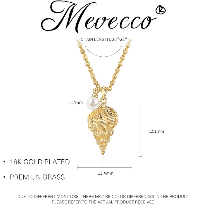 MEVECCO Dainty Gold Pendent Necklace for Women 18K Gold Plated Pearl CZ Starfish Seashell Conch Star Crab Boho Handmade Ocean Chain Necklace Summer Beach Jewelry Gift